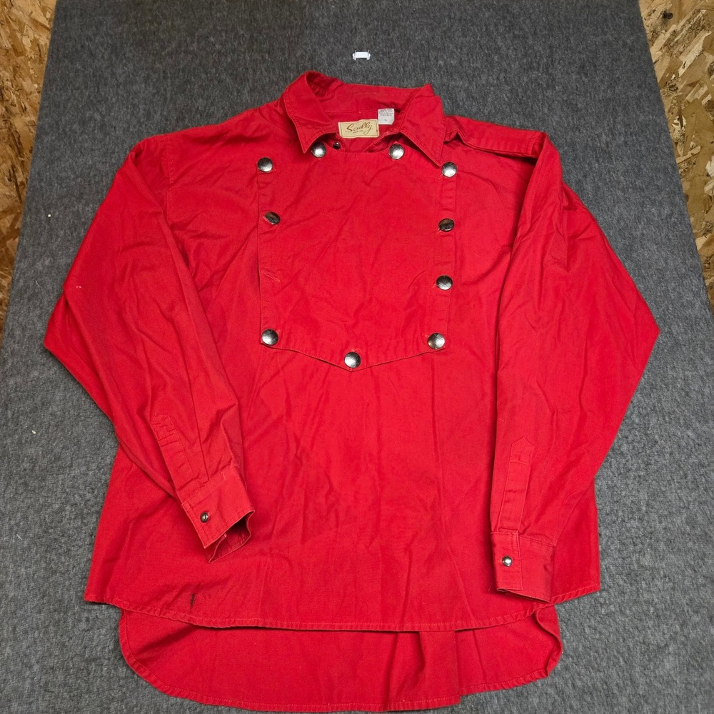 Scully Bib Front Western Shirt Mens XL Red Long Sleeve Silver Tone Button Cowboy